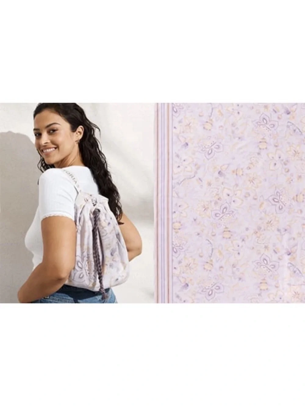 New VS Lilac Floral Drawstring Backpack Beach Blanket